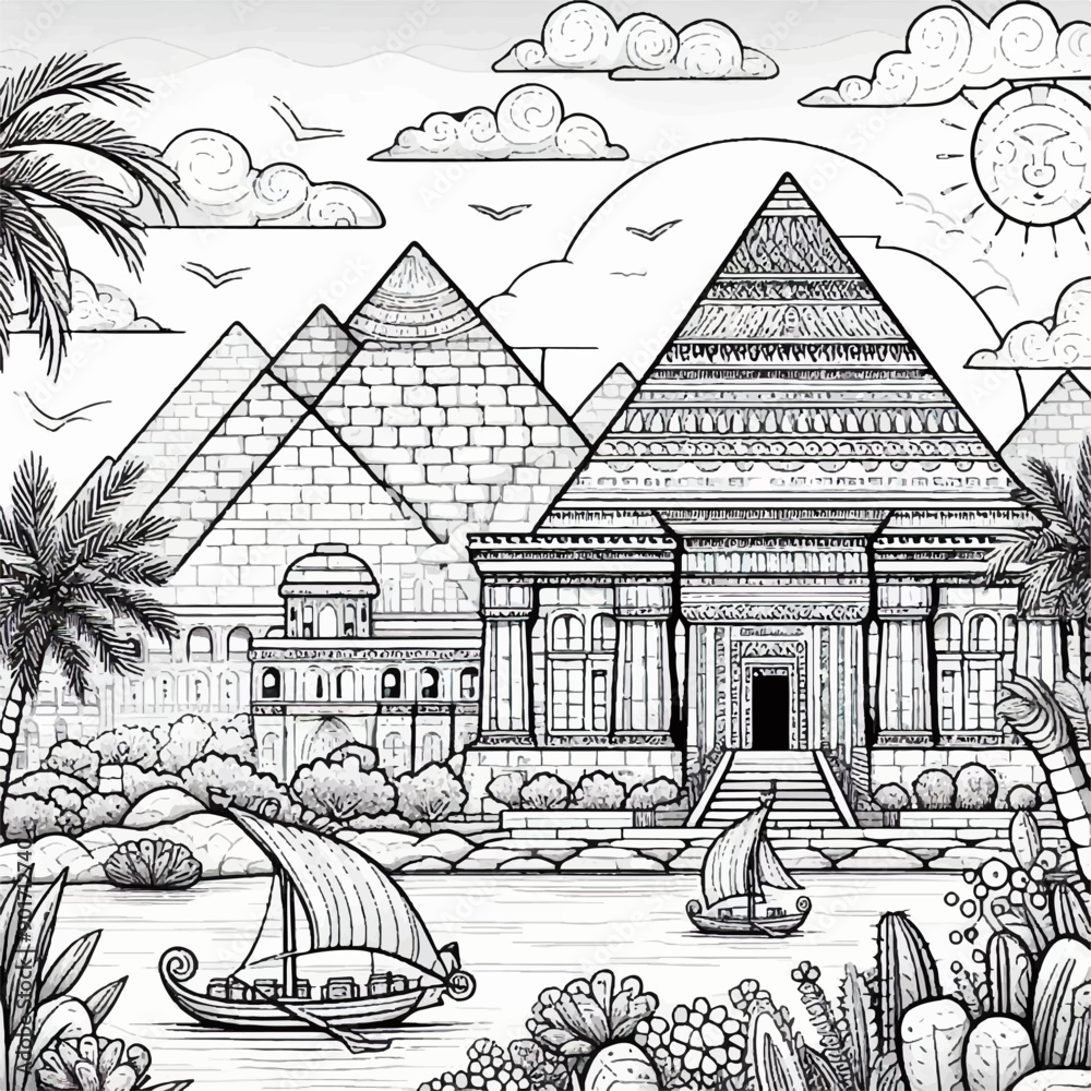 Egyptian pyramid coloring page