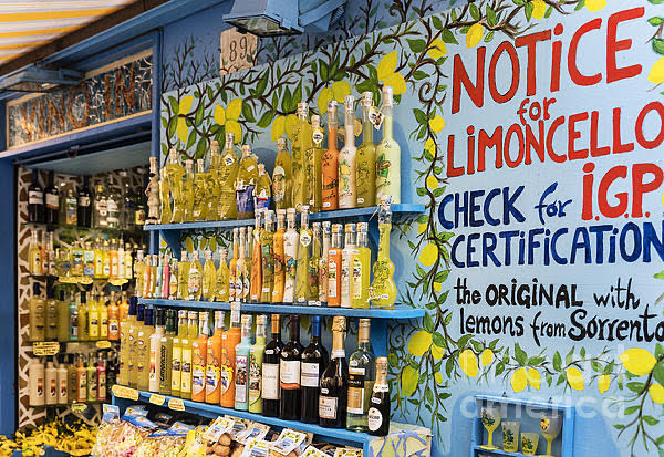 Homemade limoncello with Sfusato Amalfitano lemons, Sorrento Italy