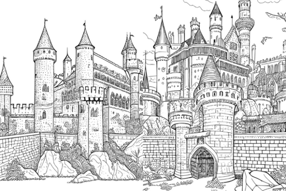 Medieval castle coloring page